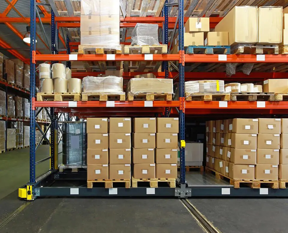 A warehouse filled with boxes and pallets of goods.