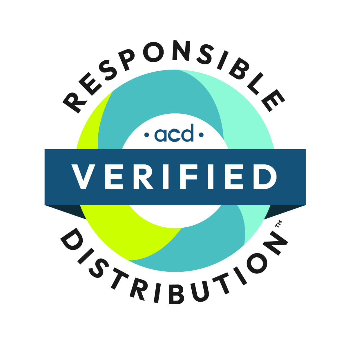 A blue and green circle with the words " responsible distribution " in it.